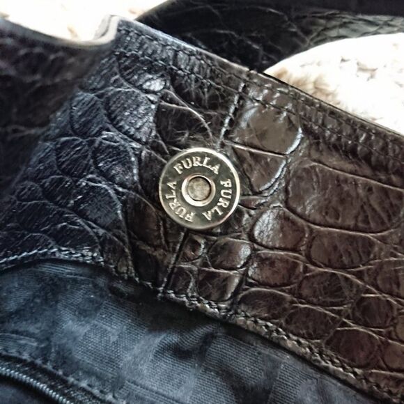 Furla croc Embossed Genuine Leather Purse in black - Picture 10 of 13